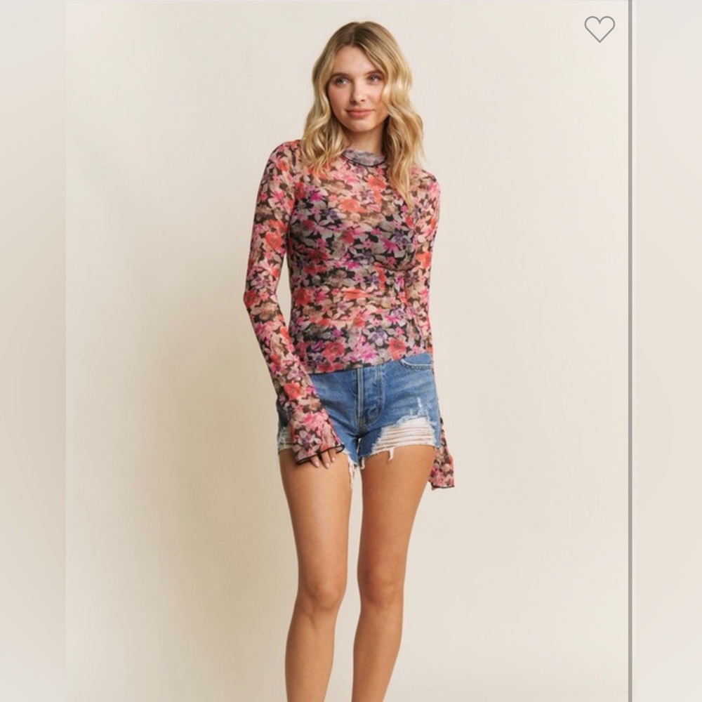 Floral Long Sleeve Mesh Top NWT